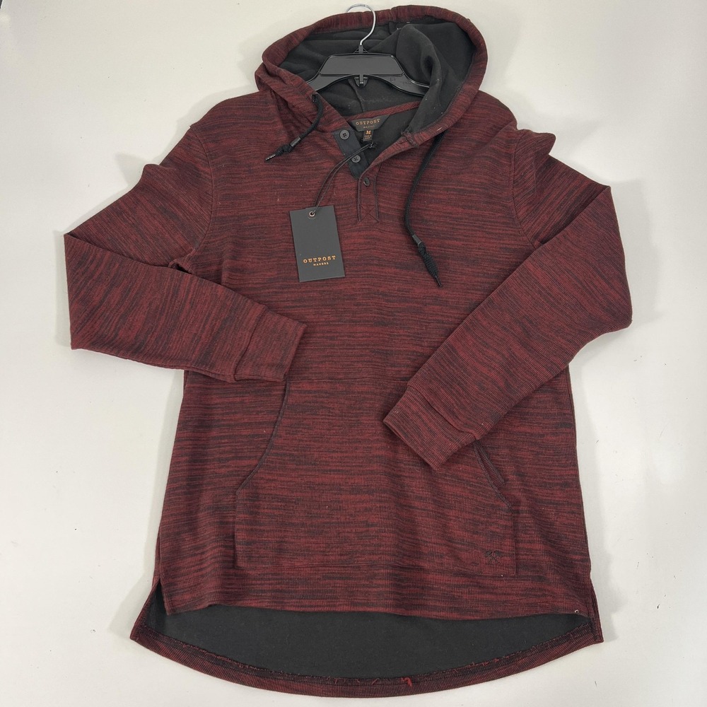 Outpost Makers Hoodie‎ Mens Medium Red Henley Hooded Knit Pullover Long Sleeve